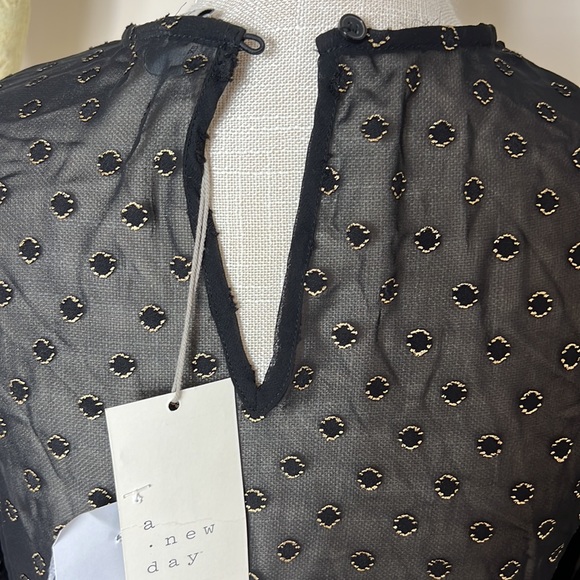 A New Day Black Gold Long Sleeve Top Sheer See Thru XS NWT - Picture 6 of 8